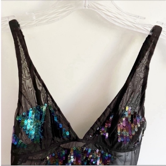 Victoria's Secret camisole black mesh sequins v neck sheer - Picture 3 of 7